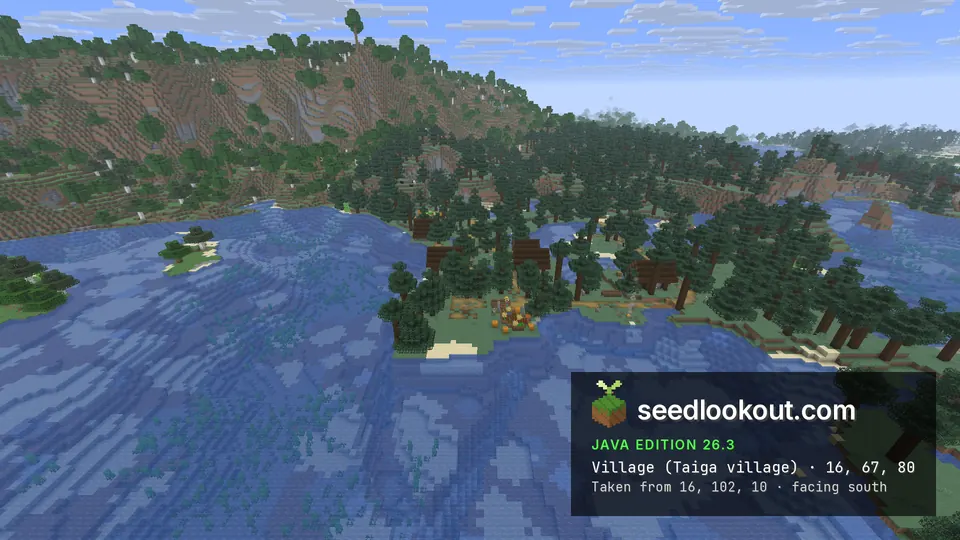 Spruce houses and farms under tall spruce trees on a point in a bay, a steep wooded hill behind