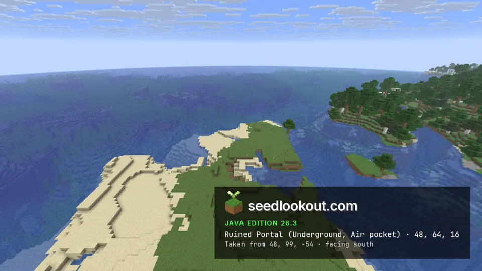 Sand and grass islet in shallow water, with a forested shore and a small grassy islet to the right