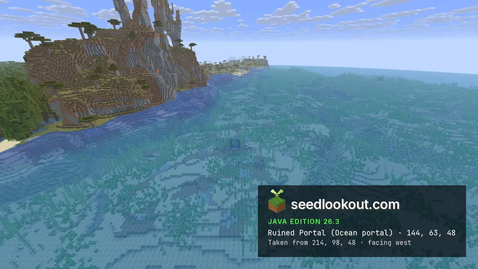 Clear sea beside a headland of steep rock cliffs with acacia trees and stone spires on top
